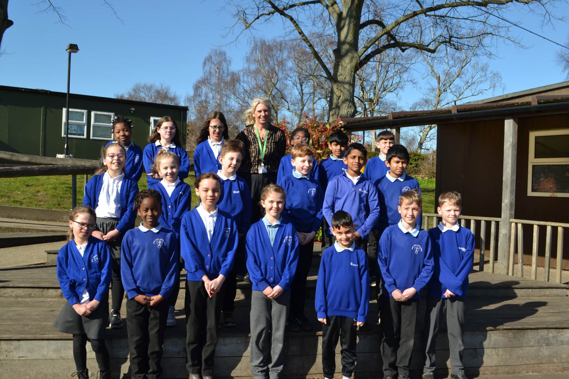 Angel Road Junior School headteacher and pupils